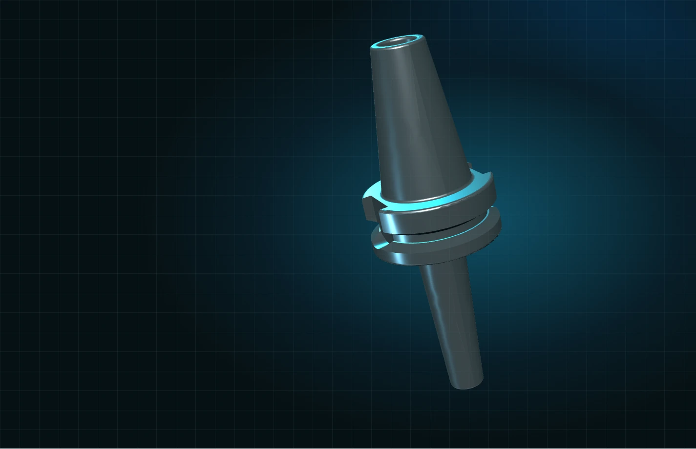 Machined BT30 shrink-fit tool holder rendered against a dark studio background